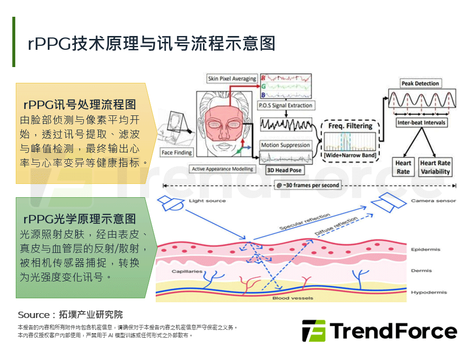 rPPG技术原理与讯号流程示意图